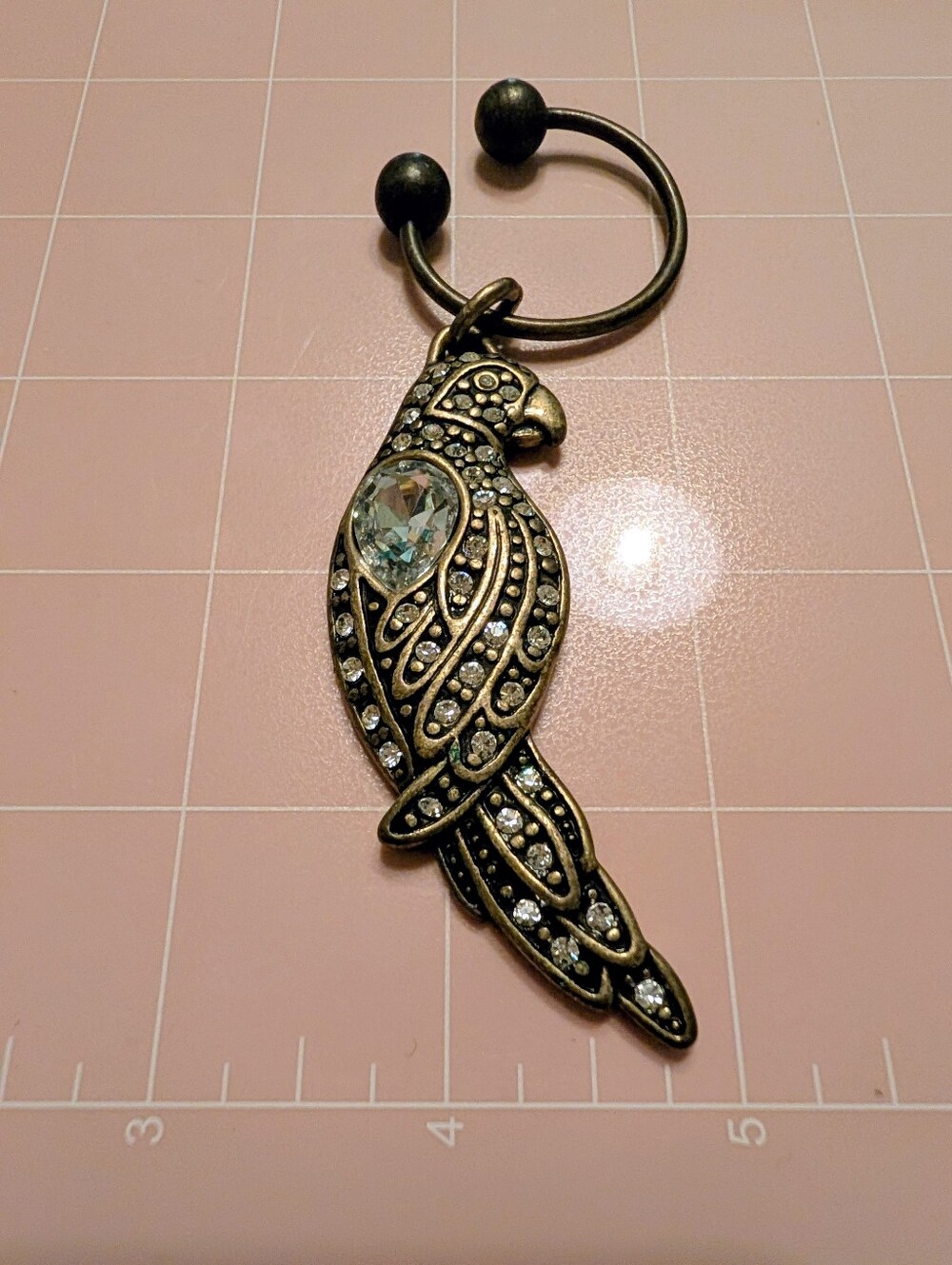 Chico's Brass Parrot Bird Keychain with Crystal Accent - Gold Tone